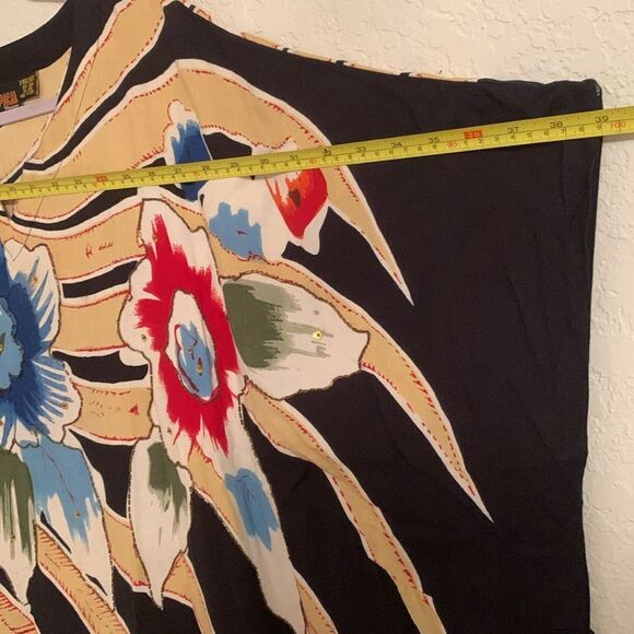 Tropical Fashion Floral Black Boho Kaftan Rayon Maxi Dress One Size - Picture 5 of 7